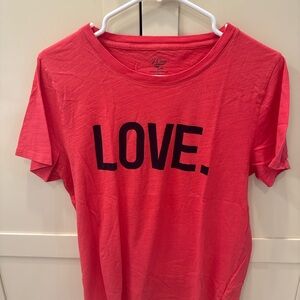 J. Crew Coral Red LOVE. Graphic Short Sleeve Tee
